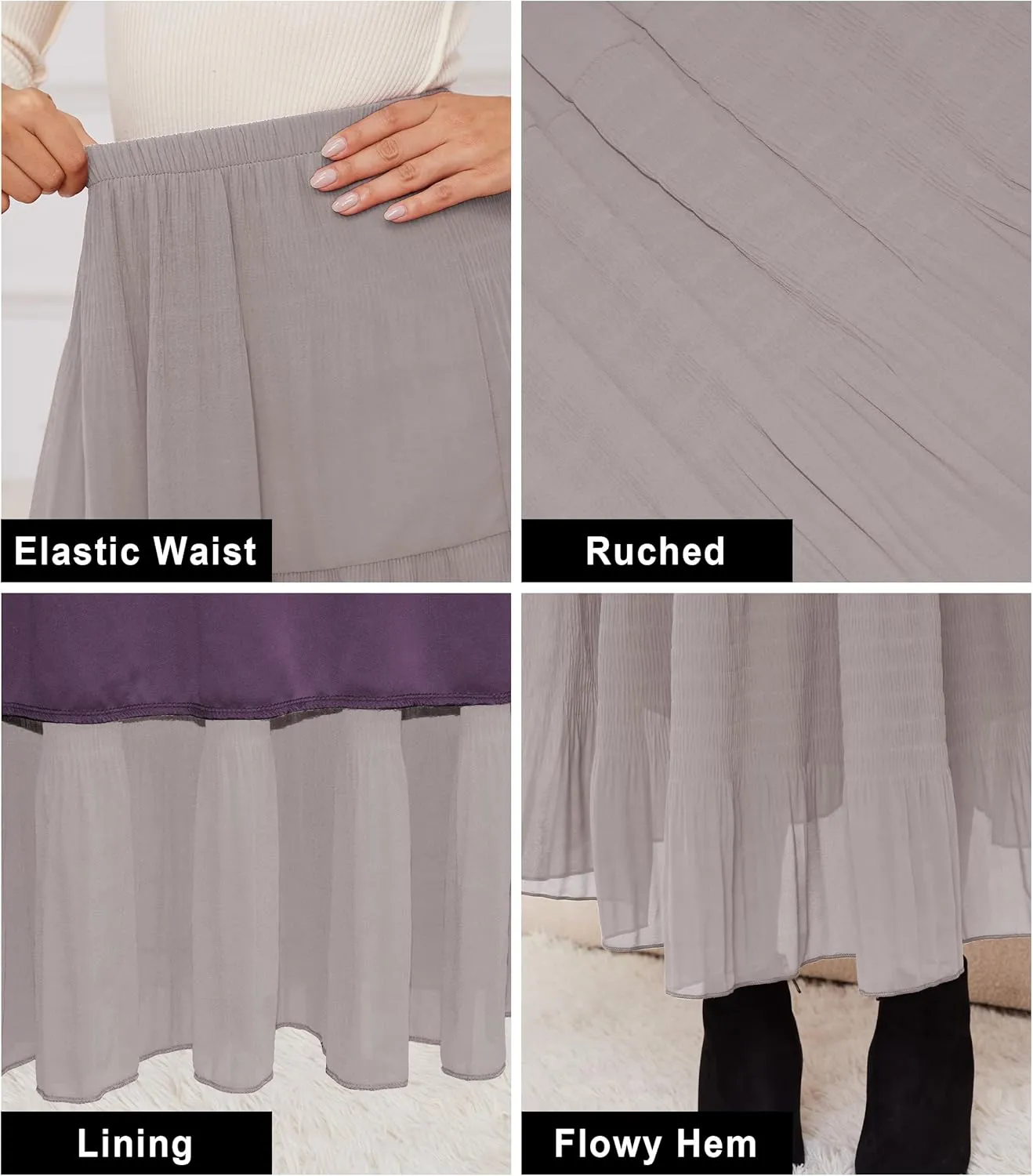 Women Pleated High Waist Skirts 2024 Fall Outfits Elegant Flowy A-Line Maxi Skirt