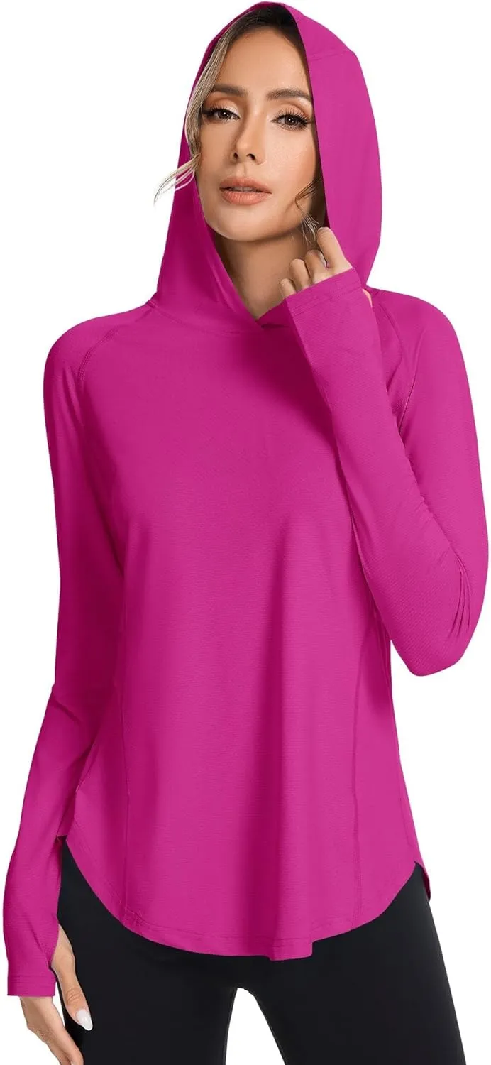 Women UPF50  Long Sleeve Shirts UV Protection Lightweight Sun Hoodie Hiking Workout Tops Quick Dry Outdoor