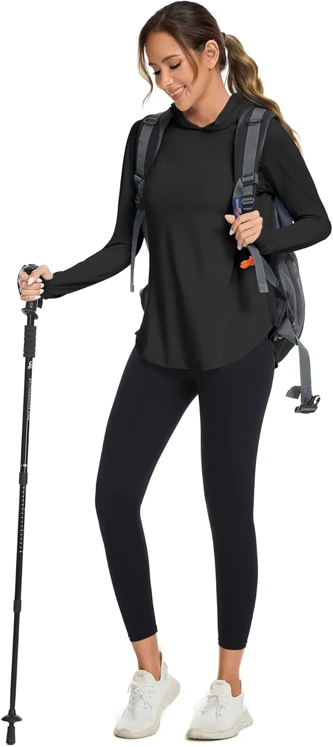 Women UPF50  Long Sleeve Shirts UV Protection Lightweight Sun Hoodie Hiking Workout Tops Quick Dry Outdoor