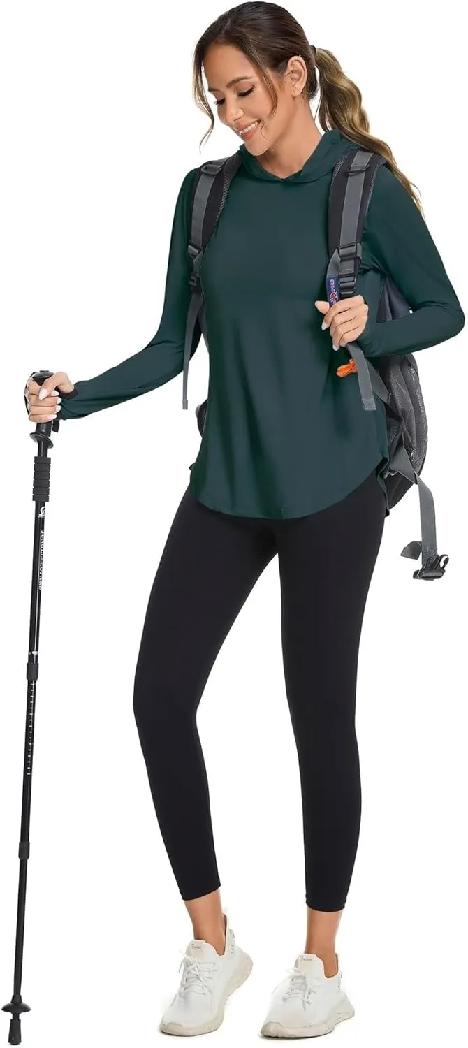 Women UPF50  Long Sleeve Shirts UV Protection Lightweight Sun Hoodie Hiking Workout Tops Quick Dry Outdoor