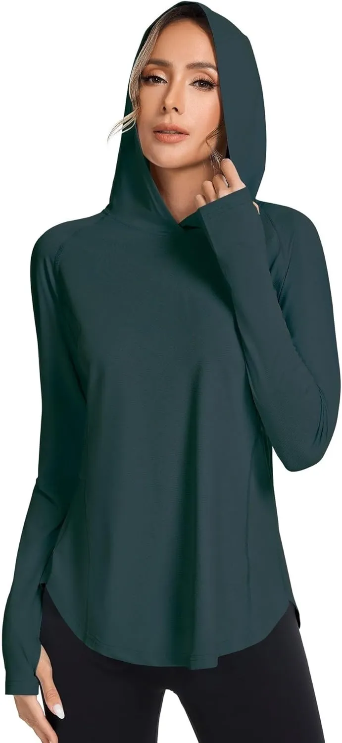 Women UPF50  Long Sleeve Shirts UV Protection Lightweight Sun Hoodie Hiking Workout Tops Quick Dry Outdoor