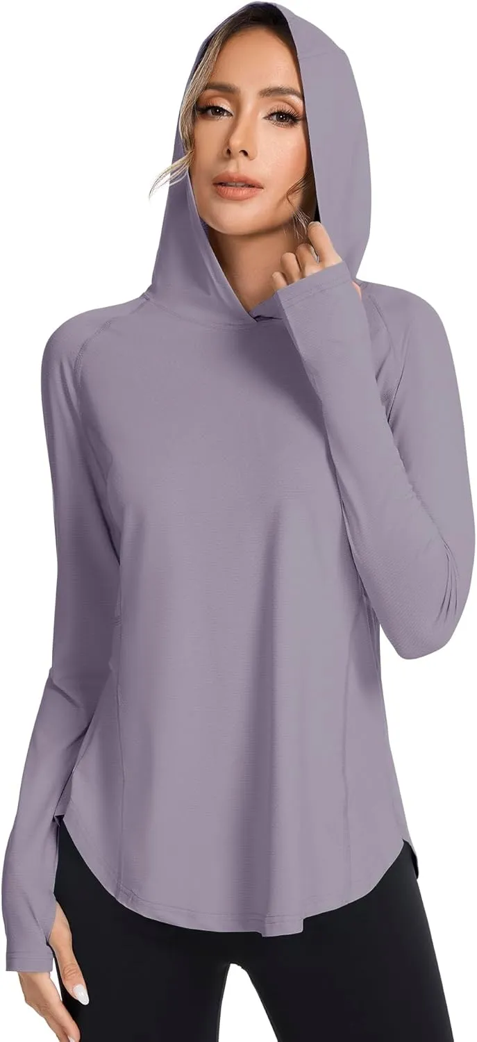 Women UPF50  Long Sleeve Shirts UV Protection Lightweight Sun Hoodie Hiking Workout Tops Quick Dry Outdoor