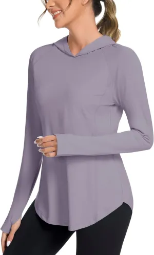 Women UPF50  Long Sleeve Shirts UV Protection Lightweight Sun Hoodie Hiking Workout Tops Quick Dry Outdoor