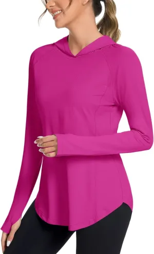 Women UPF50  Long Sleeve Shirts UV Protection Lightweight Sun Hoodie Hiking Workout Tops Quick Dry Outdoor