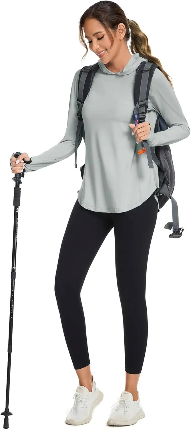 Women UPF50  Long Sleeve Shirts UV Protection Lightweight Sun Hoodie Hiking Workout Tops Quick Dry Outdoor