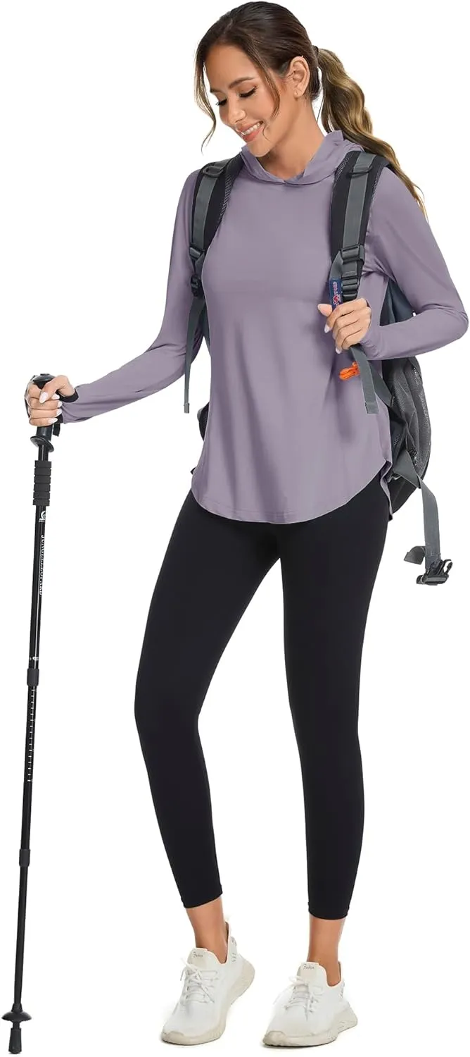 Women UPF50  Long Sleeve Shirts UV Protection Lightweight Sun Hoodie Hiking Workout Tops Quick Dry Outdoor