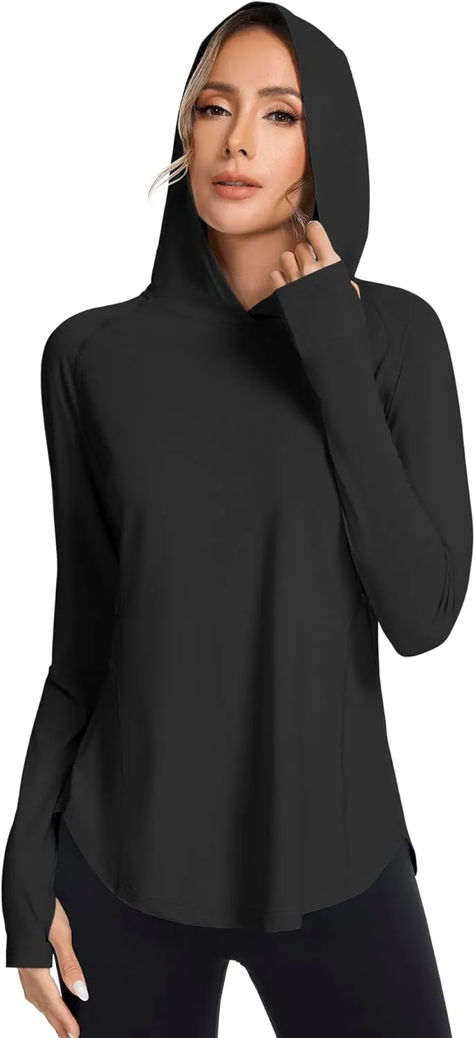 Women UPF50  Long Sleeve Shirts UV Protection Lightweight Sun Hoodie Hiking Workout Tops Quick Dry Outdoor