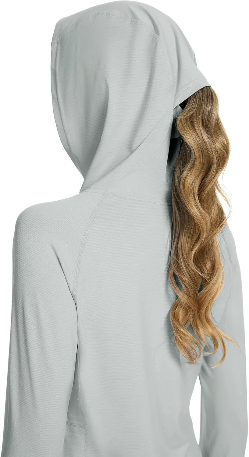 Women UPF50  Long Sleeve Shirts UV Protection Lightweight Sun Hoodie Hiking Workout Tops Quick Dry Outdoor