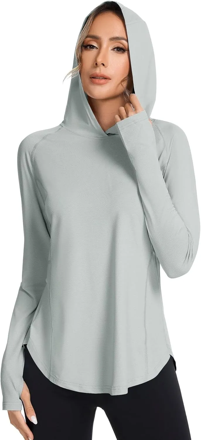 Women UPF50  Long Sleeve Shirts UV Protection Lightweight Sun Hoodie Hiking Workout Tops Quick Dry Outdoor