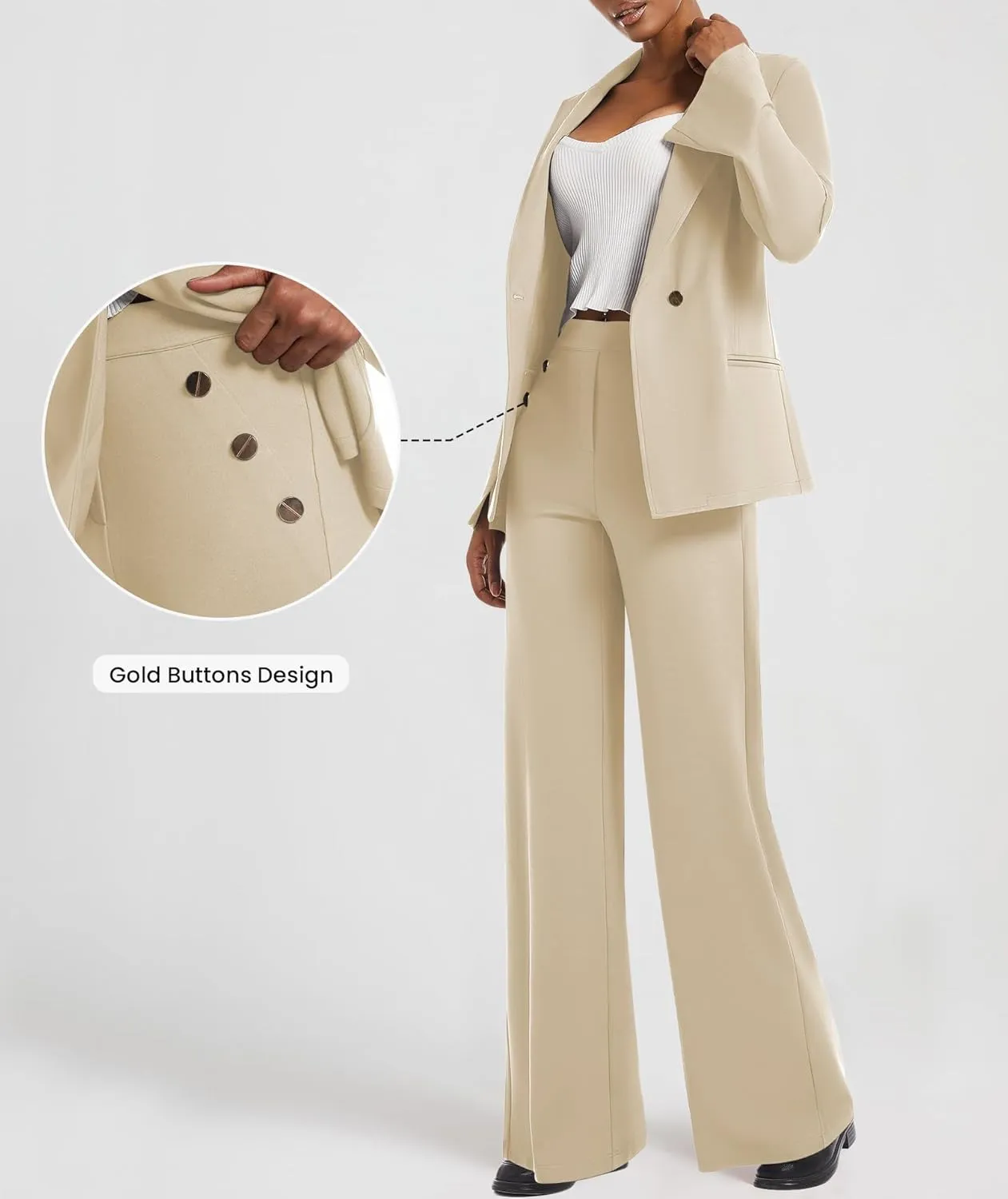 Women's 2 Piece Blazer Outfits Business Casual Asymmetrical Jacket Button Wide Leg Pants Dressy Suit Sets