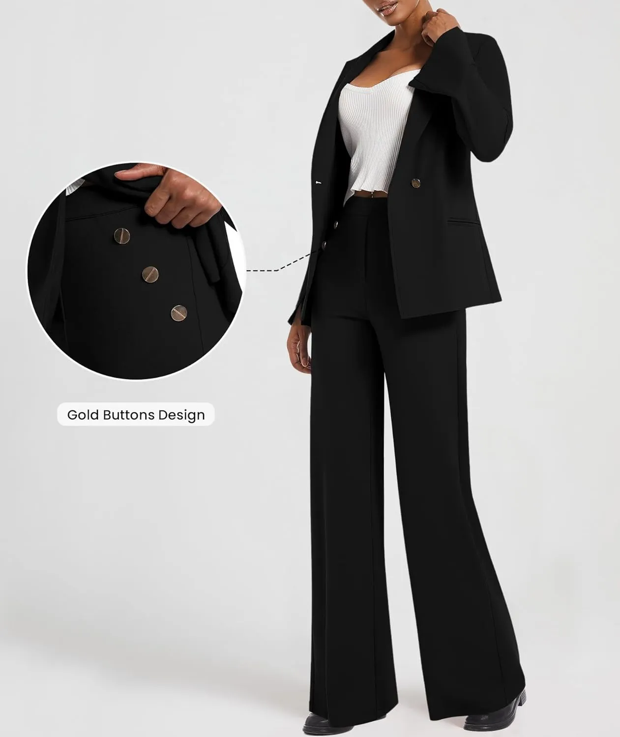 Women's 2 Piece Blazer Outfits Business Casual Asymmetrical Jacket Button Wide Leg Pants Dressy Suit Sets