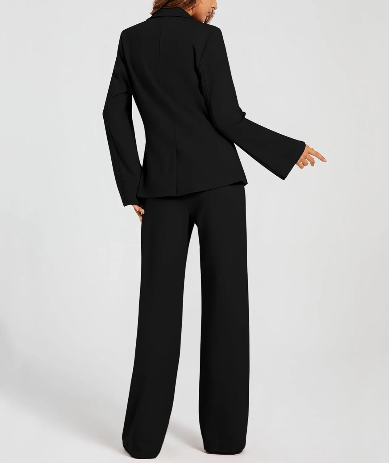 Women's 2 Piece Blazer Outfits Business Casual Asymmetrical Jacket Button Wide Leg Pants Dressy Suit Sets