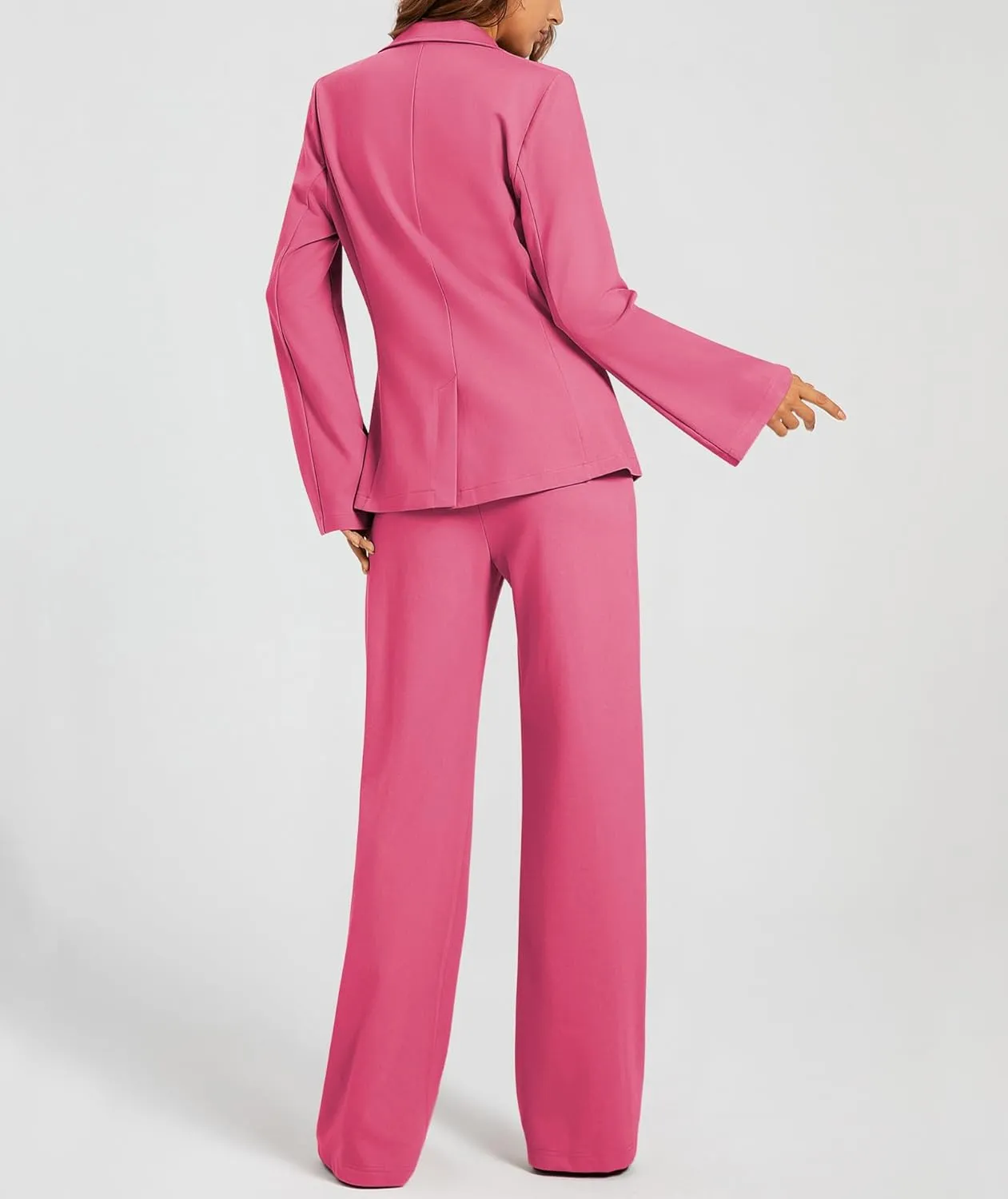 Women's 2 Piece Blazer Outfits Business Casual Asymmetrical Jacket Button Wide Leg Pants Dressy Suit Sets