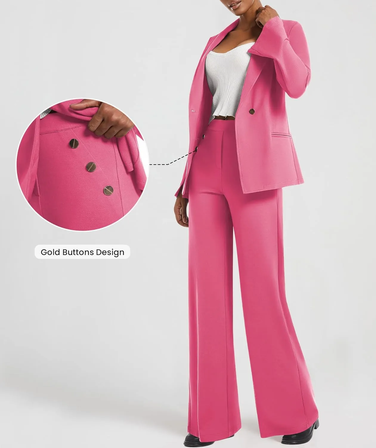 Women's 2 Piece Blazer Outfits Business Casual Asymmetrical Jacket Button Wide Leg Pants Dressy Suit Sets