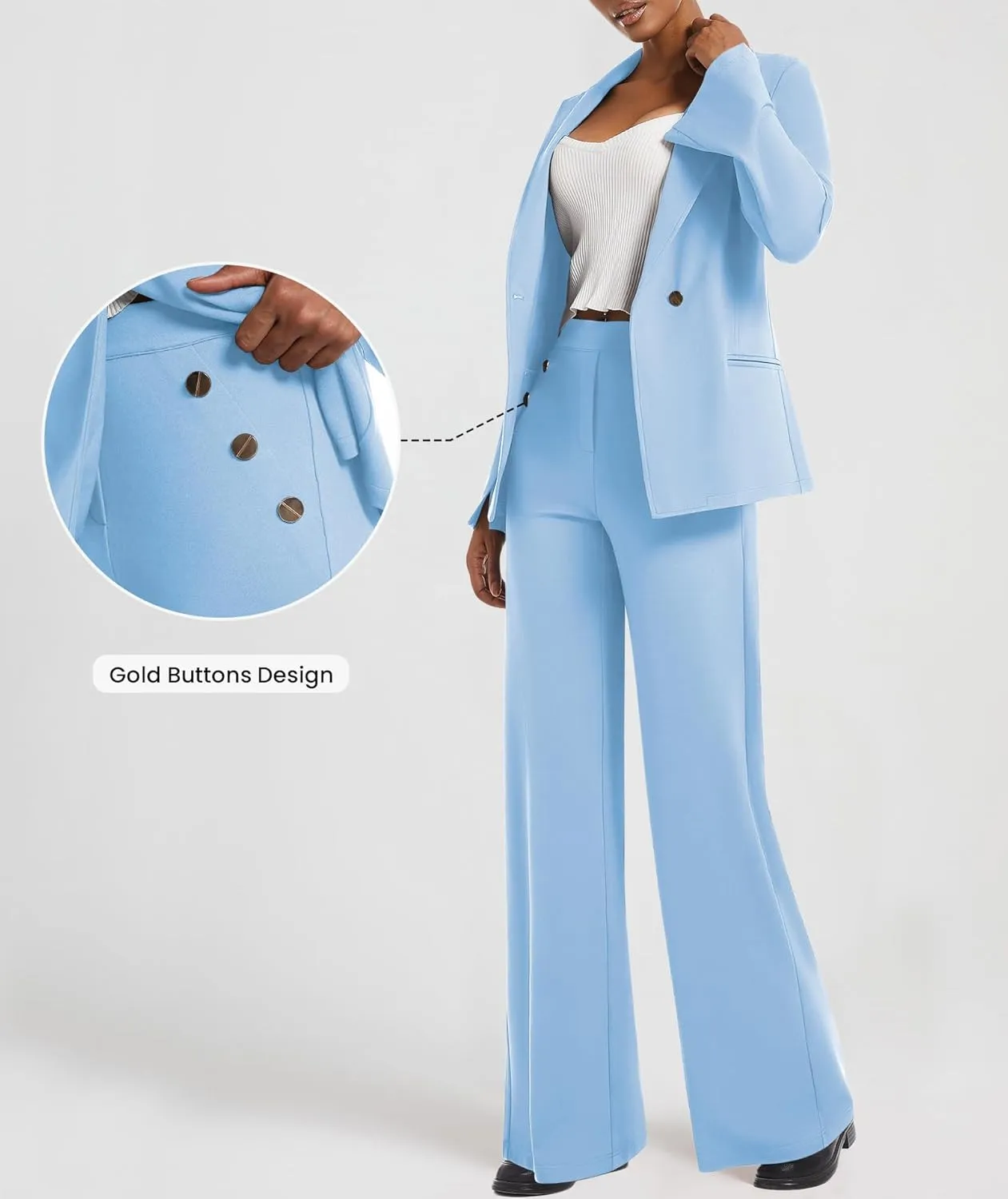 Women's 2 Piece Blazer Outfits Business Casual Asymmetrical Jacket Button Wide Leg Pants Dressy Suit Sets