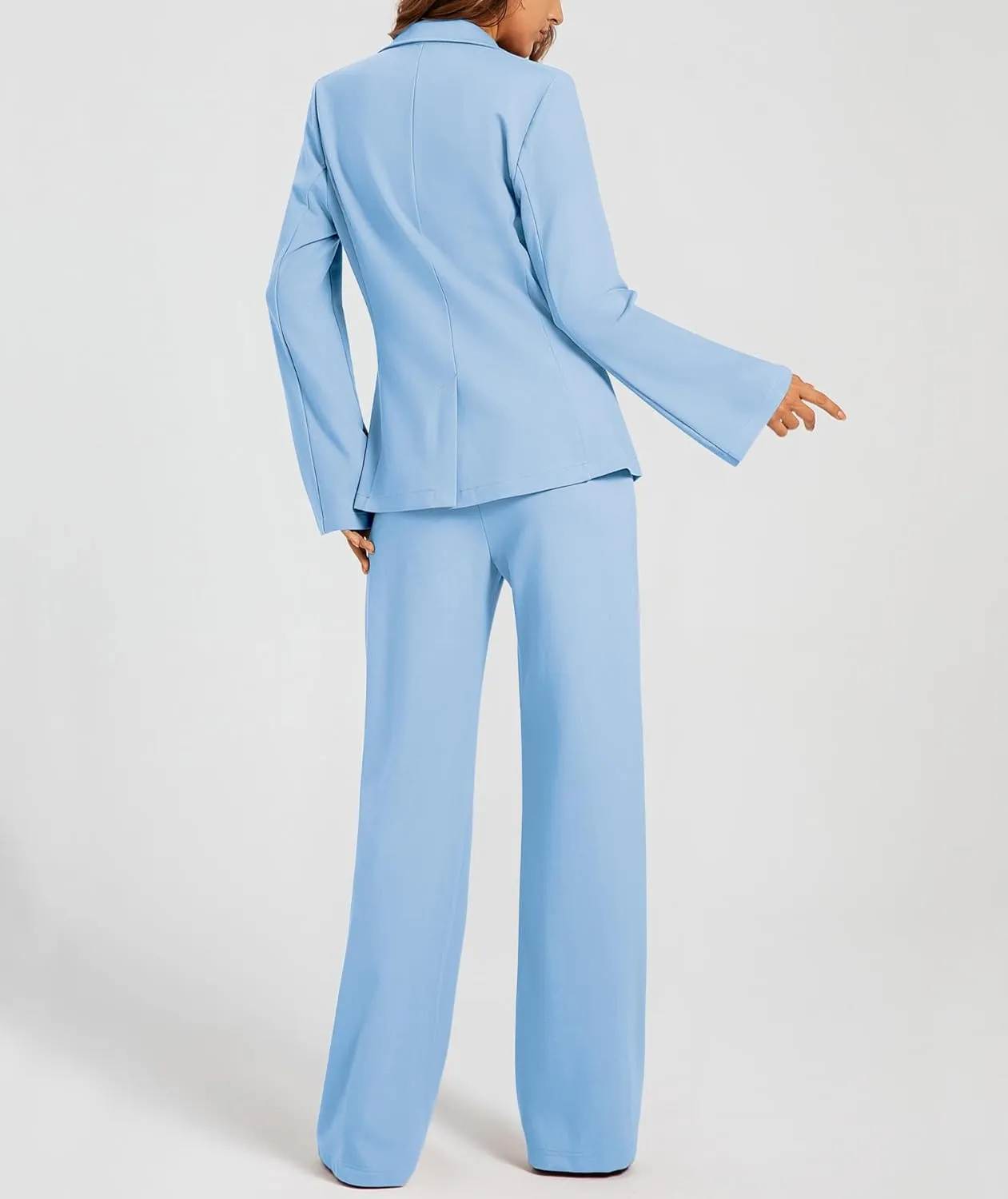 Women's 2 Piece Blazer Outfits Business Casual Asymmetrical Jacket Button Wide Leg Pants Dressy Suit Sets