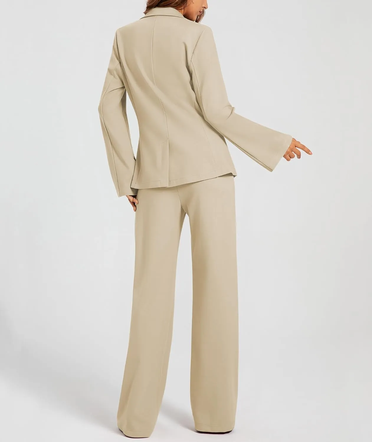 Women's 2 Piece Blazer Outfits Business Casual Asymmetrical Jacket Button Wide Leg Pants Dressy Suit Sets
