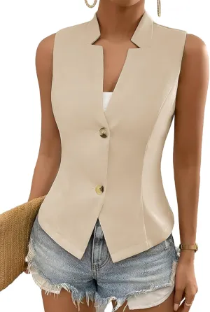Women's 2025 Summer Sleeveless Vest Blazer Lightweight Casual Fully-Lined Slim Work Fashion Petite Elegant Tops