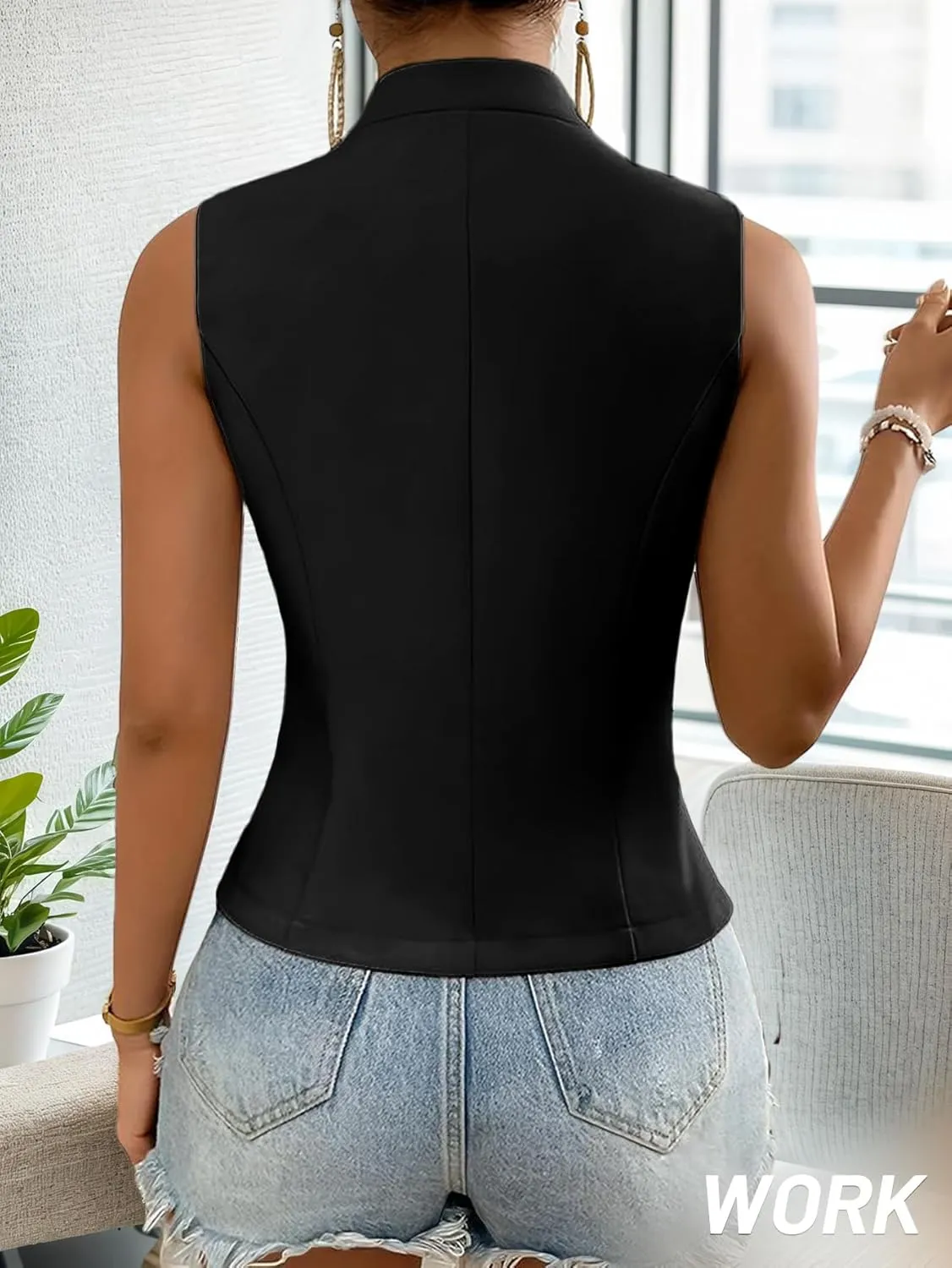 Women's 2025 Summer Sleeveless Vest Blazer Lightweight Casual Fully-Lined Slim Work Fashion Petite Elegant Tops