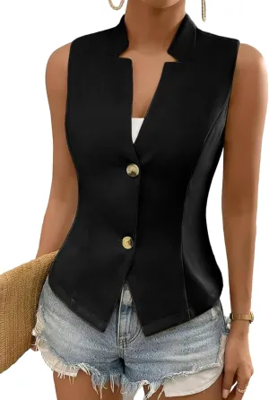 Women's 2025 Summer Sleeveless Vest Blazer Lightweight Casual Fully-Lined Slim Work Fashion Petite Elegant Tops