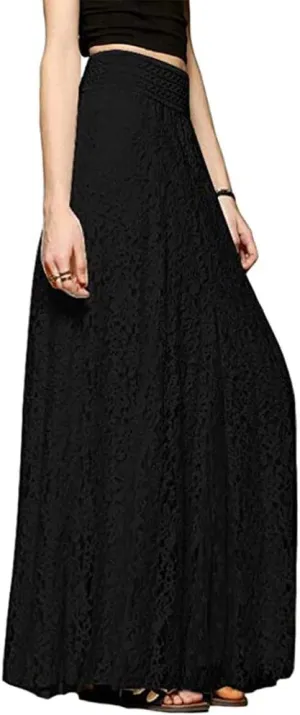Women's A-Line Elegant High Waisted Lace Maxi Long Lace Skirt