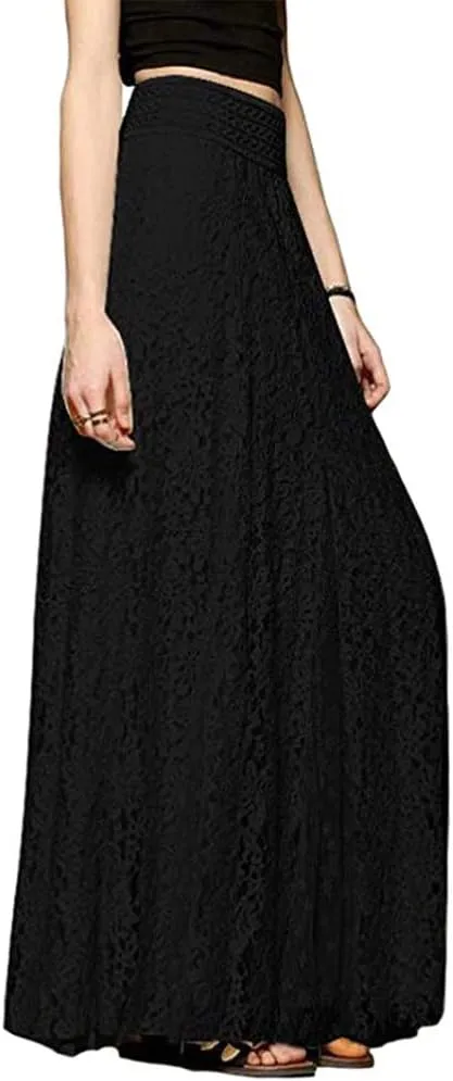 Women's A-Line Elegant High Waisted Lace Maxi Long Lace Skirt