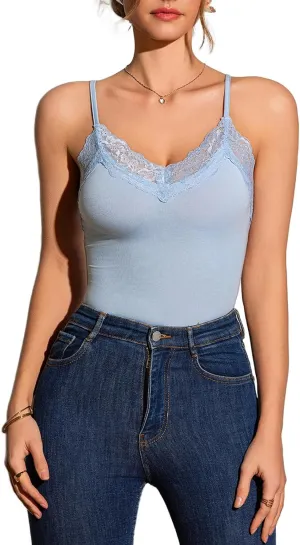 Womens Camisole Tank Top Undershirt Adjustable Spaghetti Strap V-Neck Lace Stretchy Camisoles