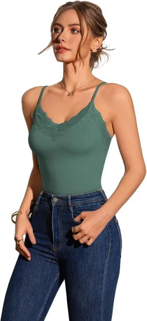 Womens Camisole Tank Top Undershirt Adjustable Spaghetti Strap V-Neck Lace Stretchy Camisoles