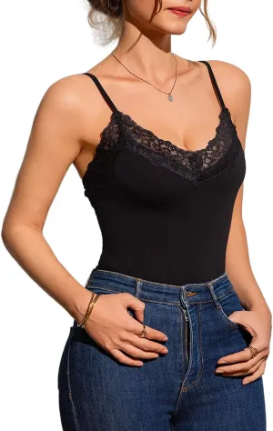 Womens Camisole Tank Top Undershirt Adjustable Spaghetti Strap V-Neck Lace Stretchy Camisoles