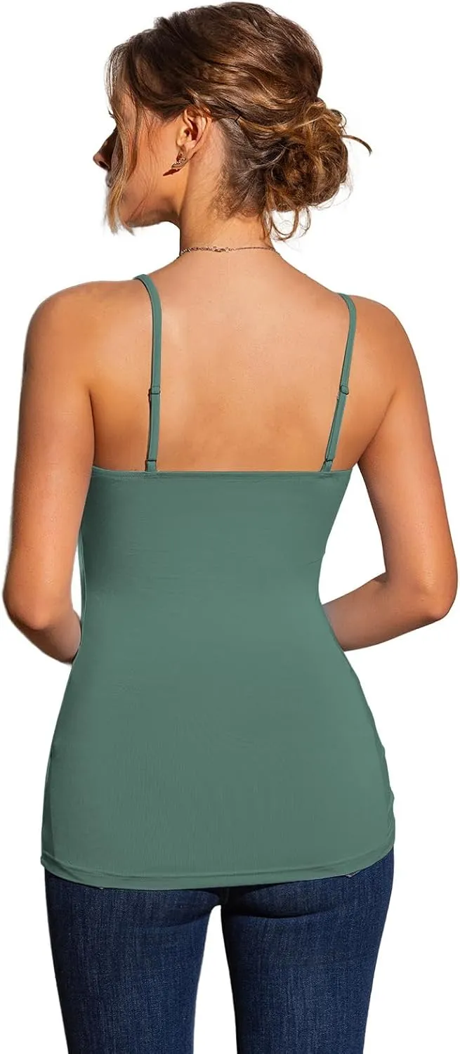 Womens Camisole Tank Top Undershirt Adjustable Spaghetti Strap V-Neck Lace Stretchy Camisoles