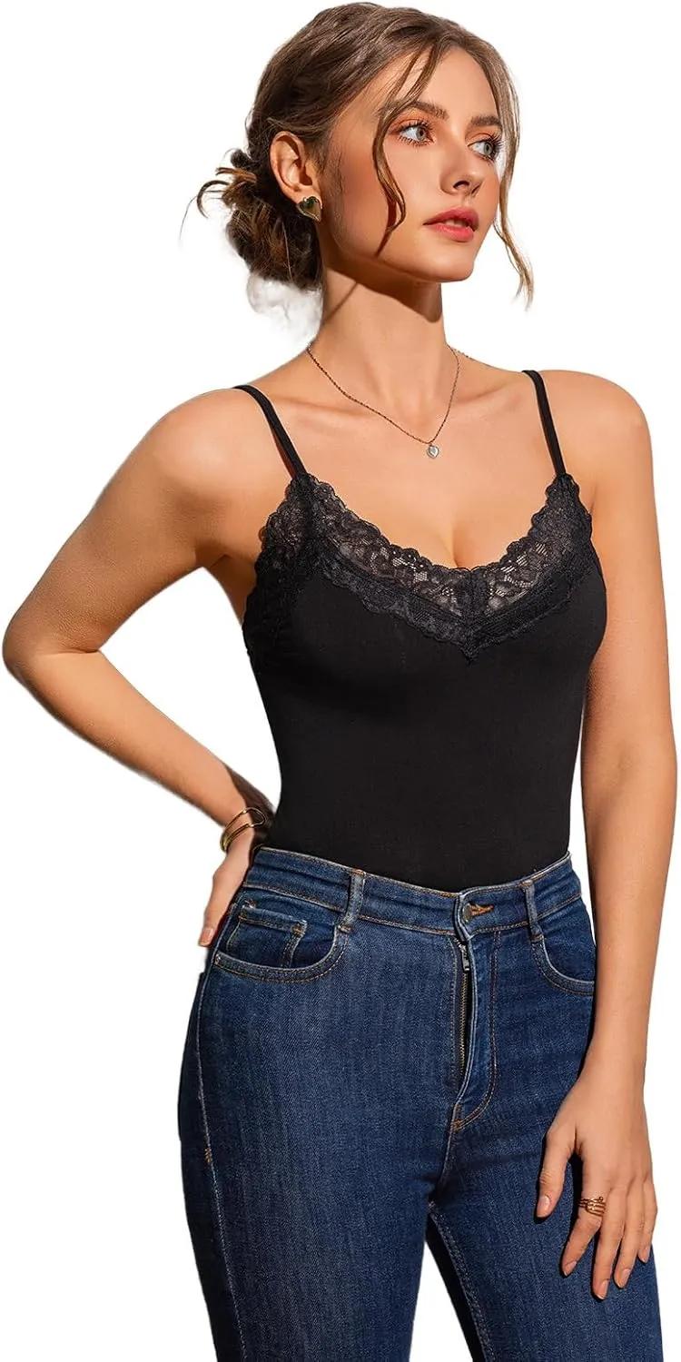 Womens Camisole Tank Top Undershirt Adjustable Spaghetti Strap V-Neck Lace Stretchy Camisoles