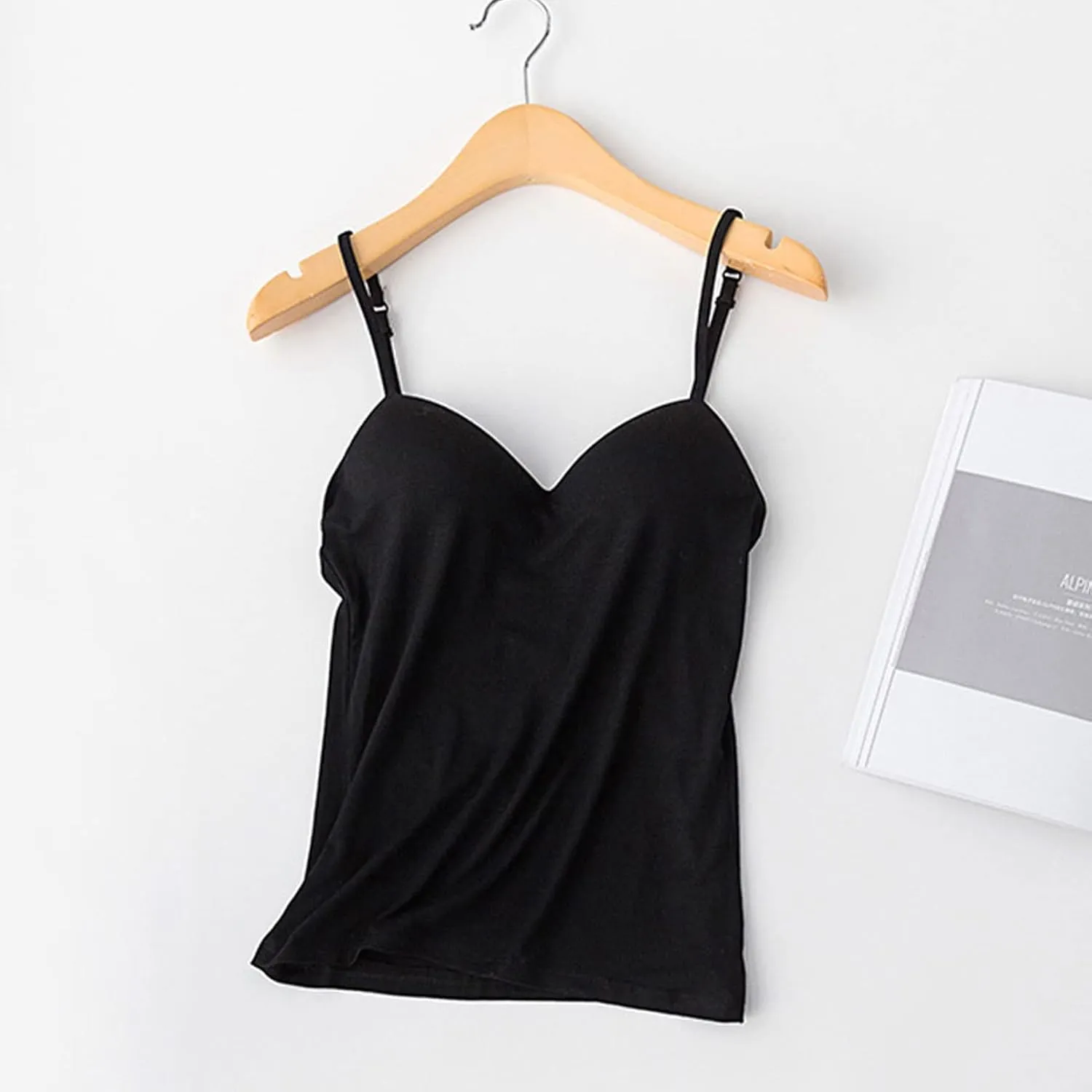 Women's Camisole with Built in Bra Summer Casual V Neck Camisoles Cotton Spandex Skin-Friendly & Comfortable Tops Apricot