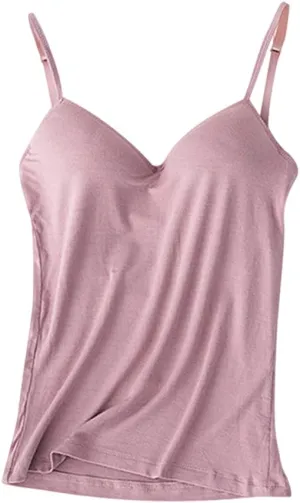 Women's Camisole with Built in Bra Summer Casual V Neck Camisoles Cotton Spandex Skin-Friendly & Comfortable Tops Light Purple