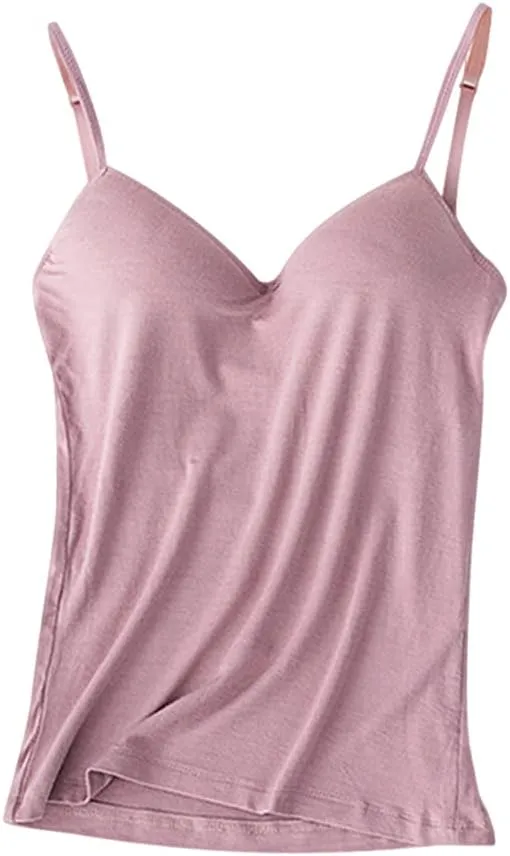 Women's Camisole with Built in Bra Summer Casual V Neck Camisoles Cotton Spandex Skin-Friendly & Comfortable Tops Light Purple