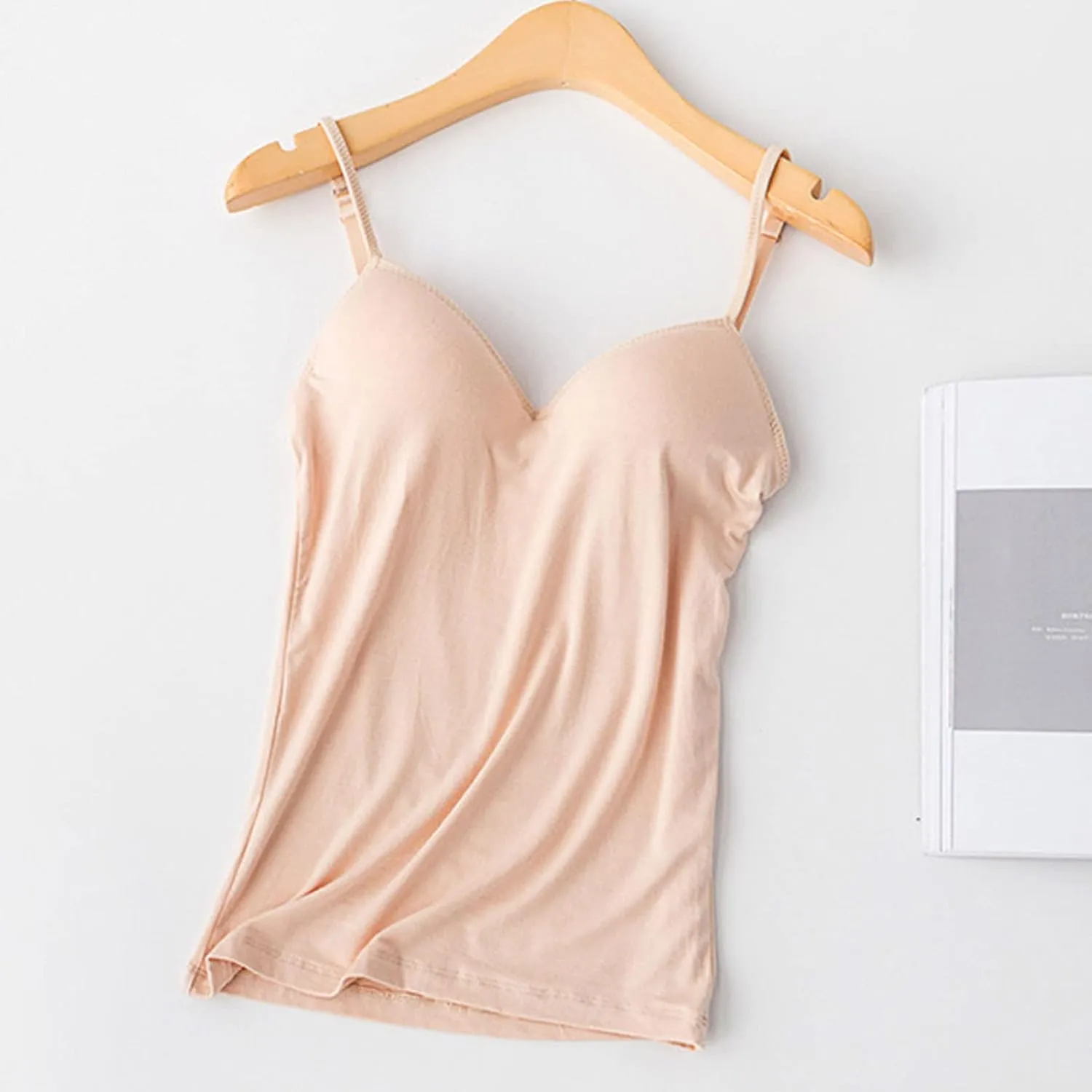 Women's Camisole with Built in Bra Summer Casual V Neck Camisoles Cotton Spandex Skin-Friendly & Comfortable Tops White