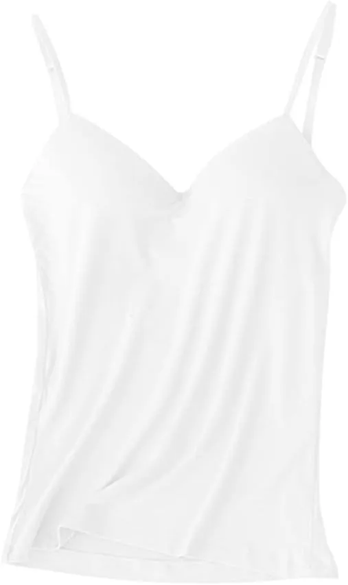 Women's Camisole with Built in Bra Summer Casual V Neck Camisoles Cotton Spandex Skin-Friendly & Comfortable Tops White