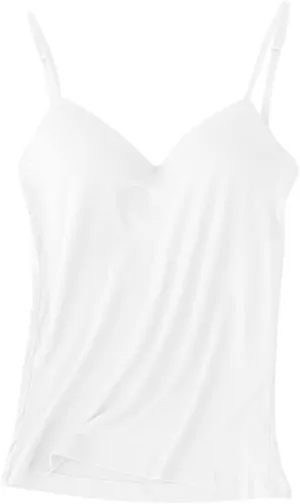 Women's Camisole with Built in Bra Summer Casual V Neck Camisoles Cotton Spandex Skin-Friendly & Comfortable Tops White