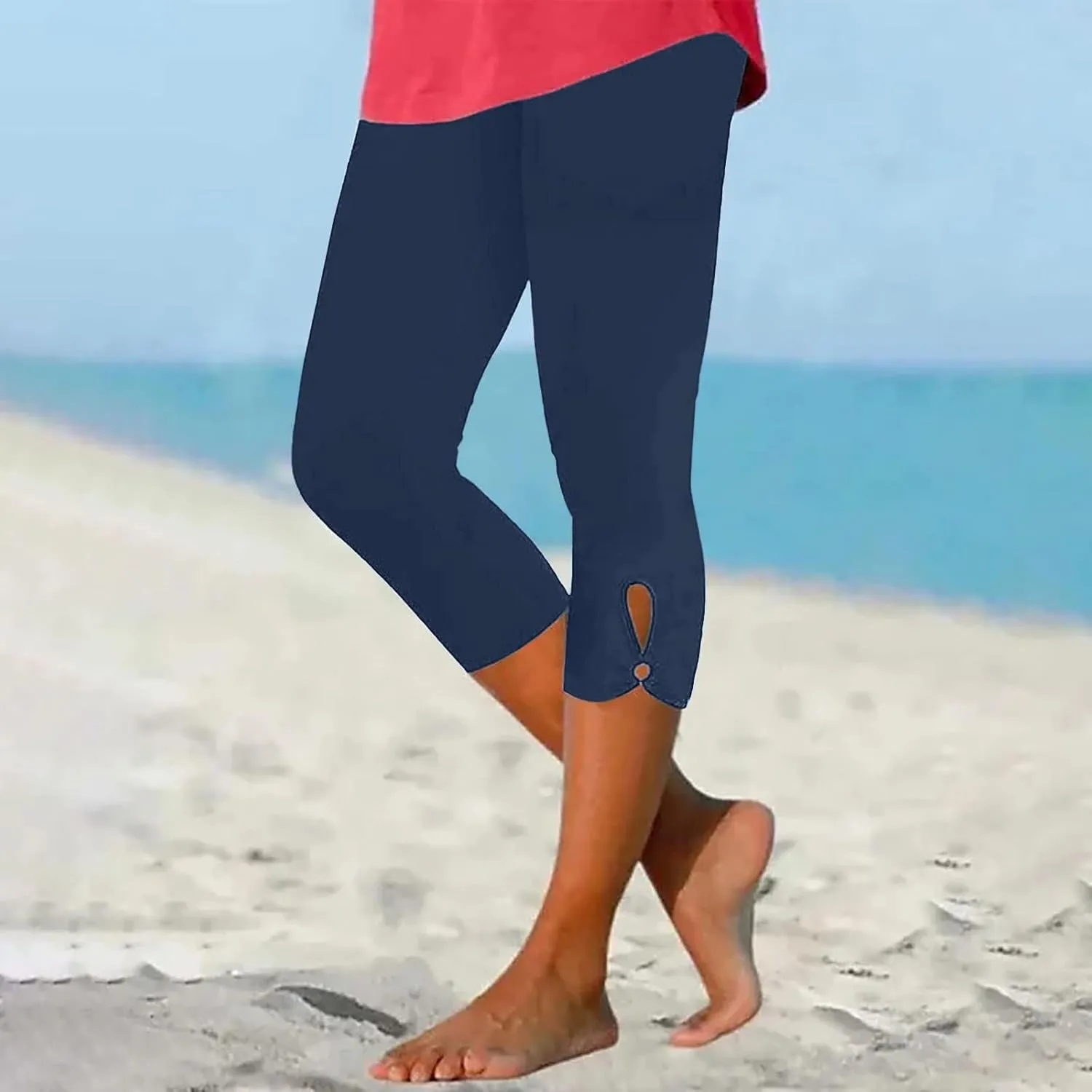 Womens Capris Summer Dressy Cropped High Waisted Yoga Pants Casual Lightweight Soft Leggings Workout Pants