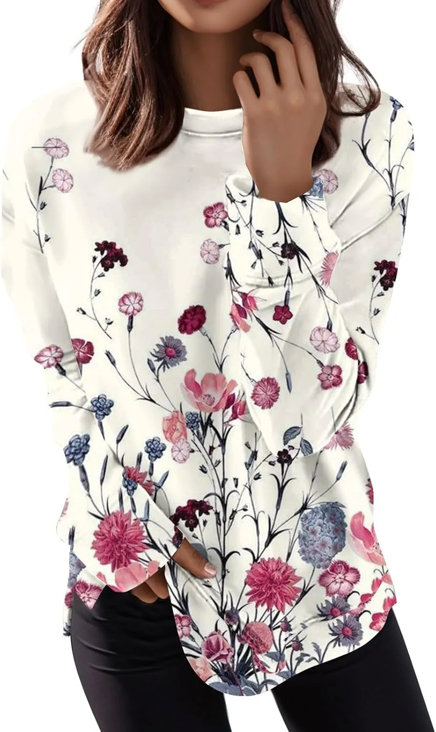 Women's Casual Crew Neck Sweatshirt Loose Soft Long Sleeve Pullover Tops