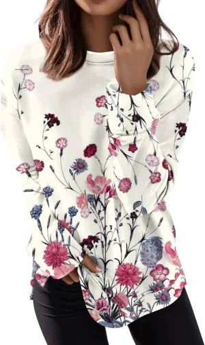 Women's Casual Crew Neck Sweatshirt Loose Soft Long Sleeve Pullover Tops