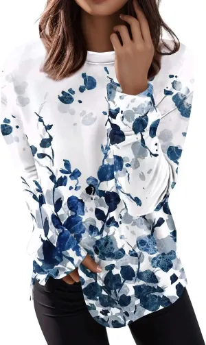Women's Casual Crew Neck Sweatshirt Loose Soft Long Sleeve Pullover Tops