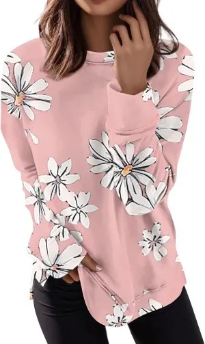 Women's Casual Crew Neck Sweatshirt Loose Soft Long Sleeve Pullover Tops