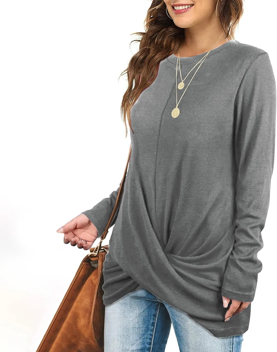 Womens Casual Crewneck Sweatshirts Long Sleeve Solid Color Hoodies Loose Fit Soft Pullover Tops Cross Spliced Top