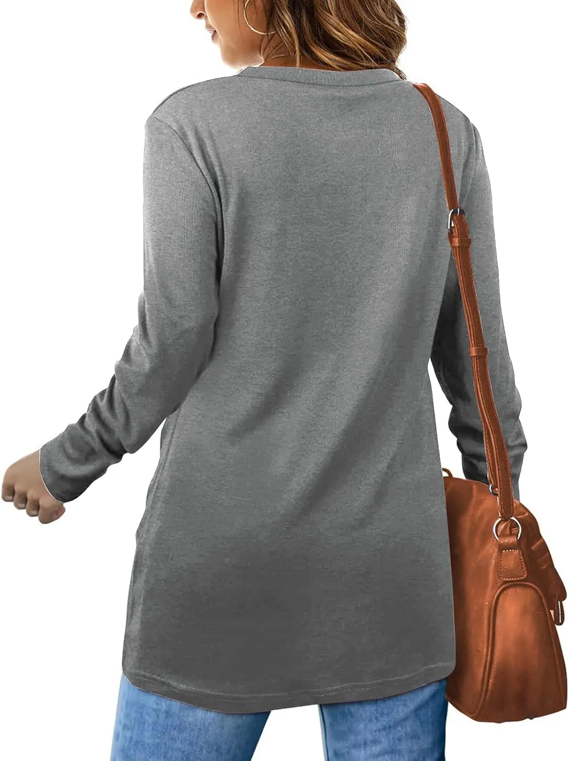 Womens Casual Crewneck Sweatshirts Long Sleeve Solid Color Hoodies Loose Fit Soft Pullover Tops Cross Spliced Top