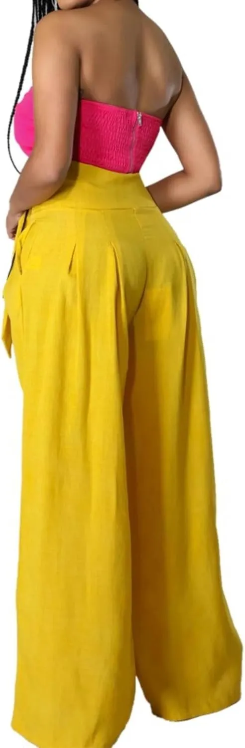 Women's Casual High Waist Wide Leg Palazzo Pants Stretchy Loose Fit Business Work Trousers Stretchy Dress Pants
