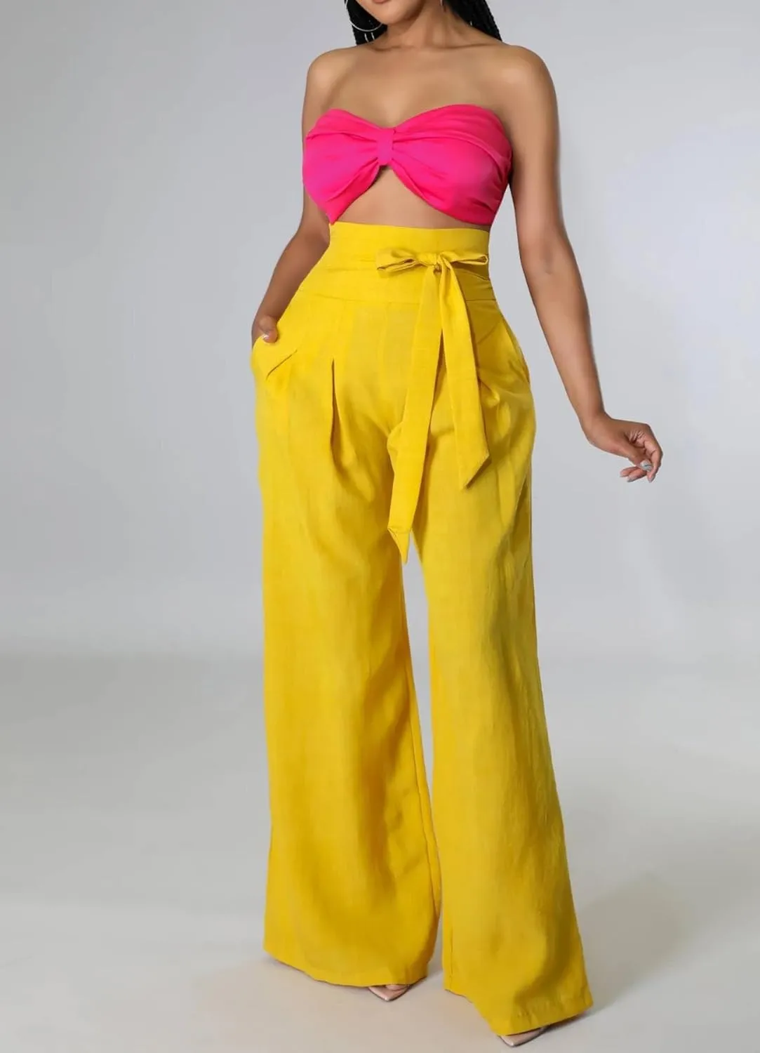 Women's Casual High Waist Wide Leg Palazzo Pants Stretchy Loose Fit Business Work Trousers Stretchy Dress Pants