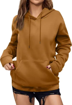 Women's Casual Hoodies Long Sleeve Lightweight Solid Pullover Tops Loose Fall Winter Sweatshirt with Pocket