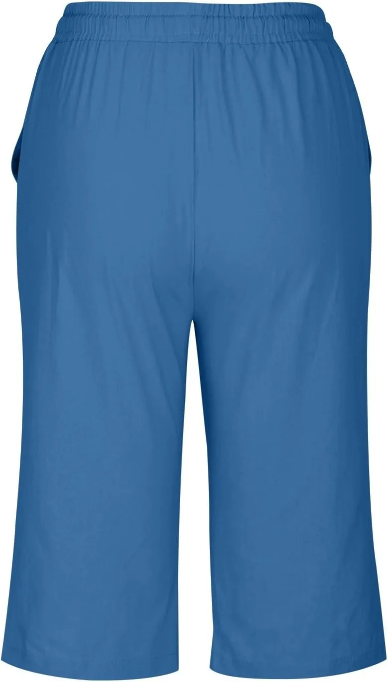 Women's Casual Shorts Linen Pants with Drawstring Waist Bermuda Comfortable Loose Fit Summer Trousers Stylish Bottoms
