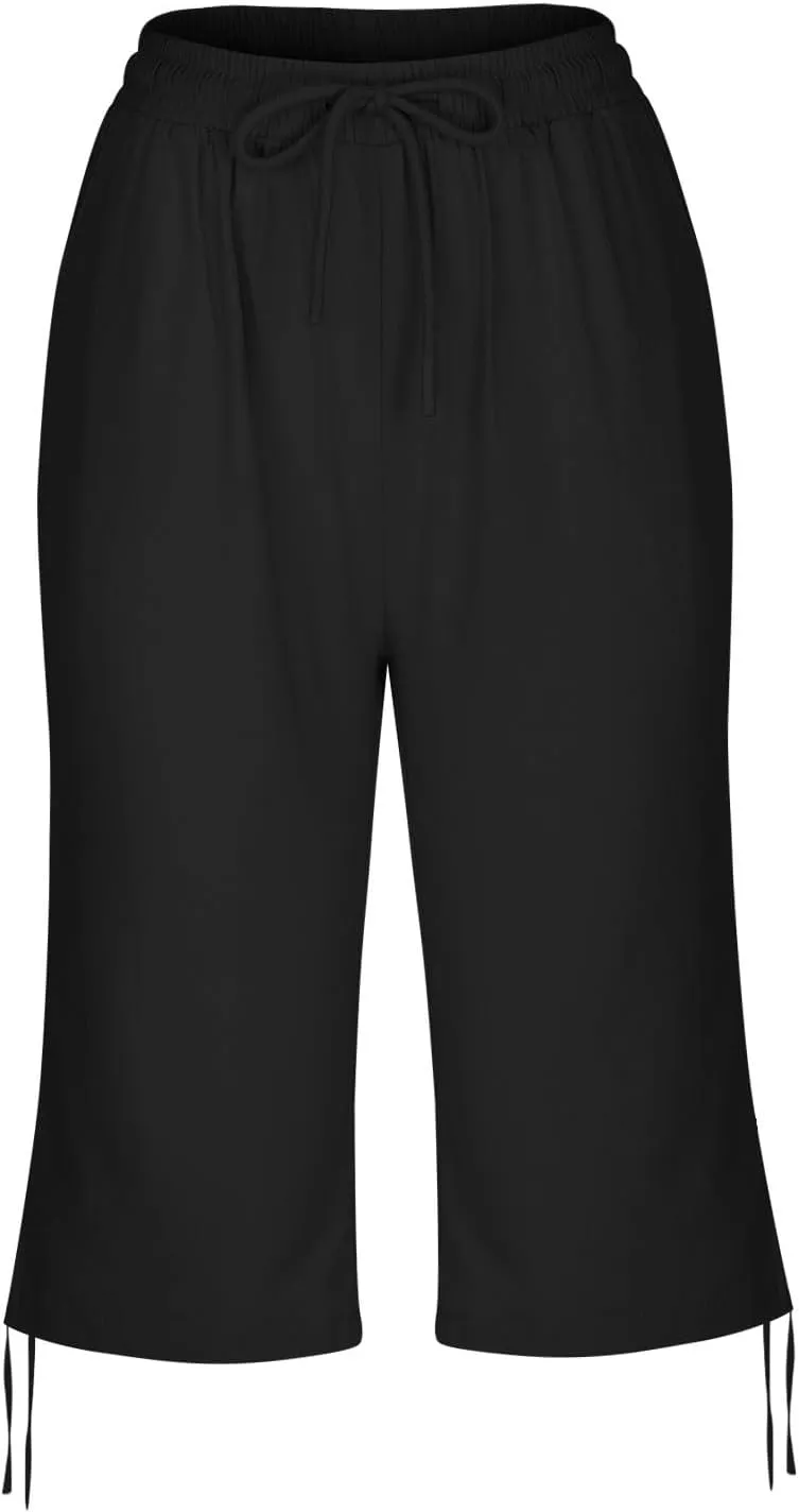Women's Casual Shorts Linen Pants with Drawstring Waist Bermuda Comfortable Loose Fit Summer Trousers Stylish Bottoms