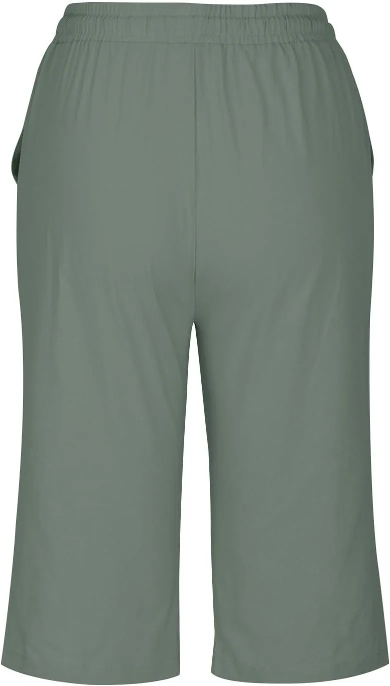 Women's Casual Shorts Linen Pants with Drawstring Waist Bermuda Comfortable Loose Fit Summer Trousers Stylish Bottoms